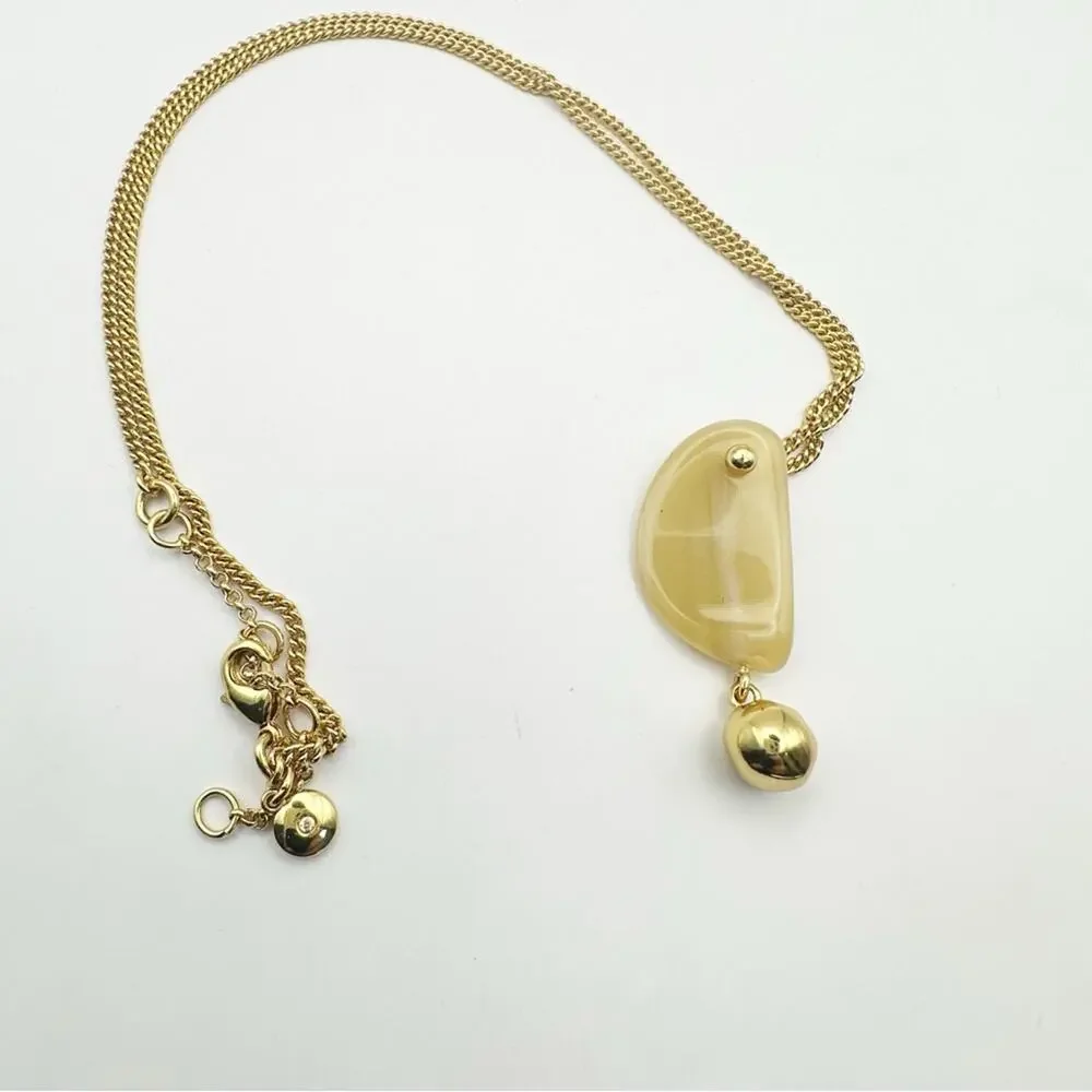 J Crew Lucite Gold tone Chain Necklace Long Pendant Casual Minimalist Preppy